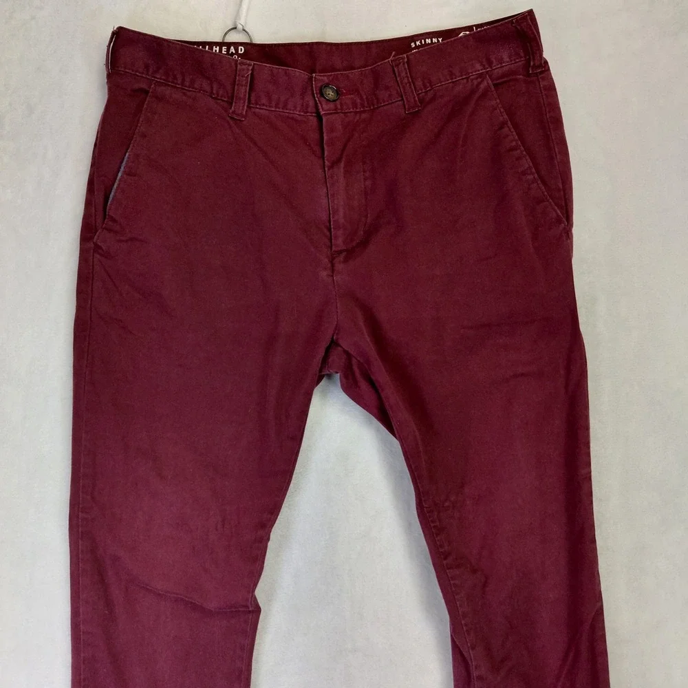 Bullhead Denim Co Mens Skinny Chino Pants Burgundy Maroon W30 L32 Slim Fit